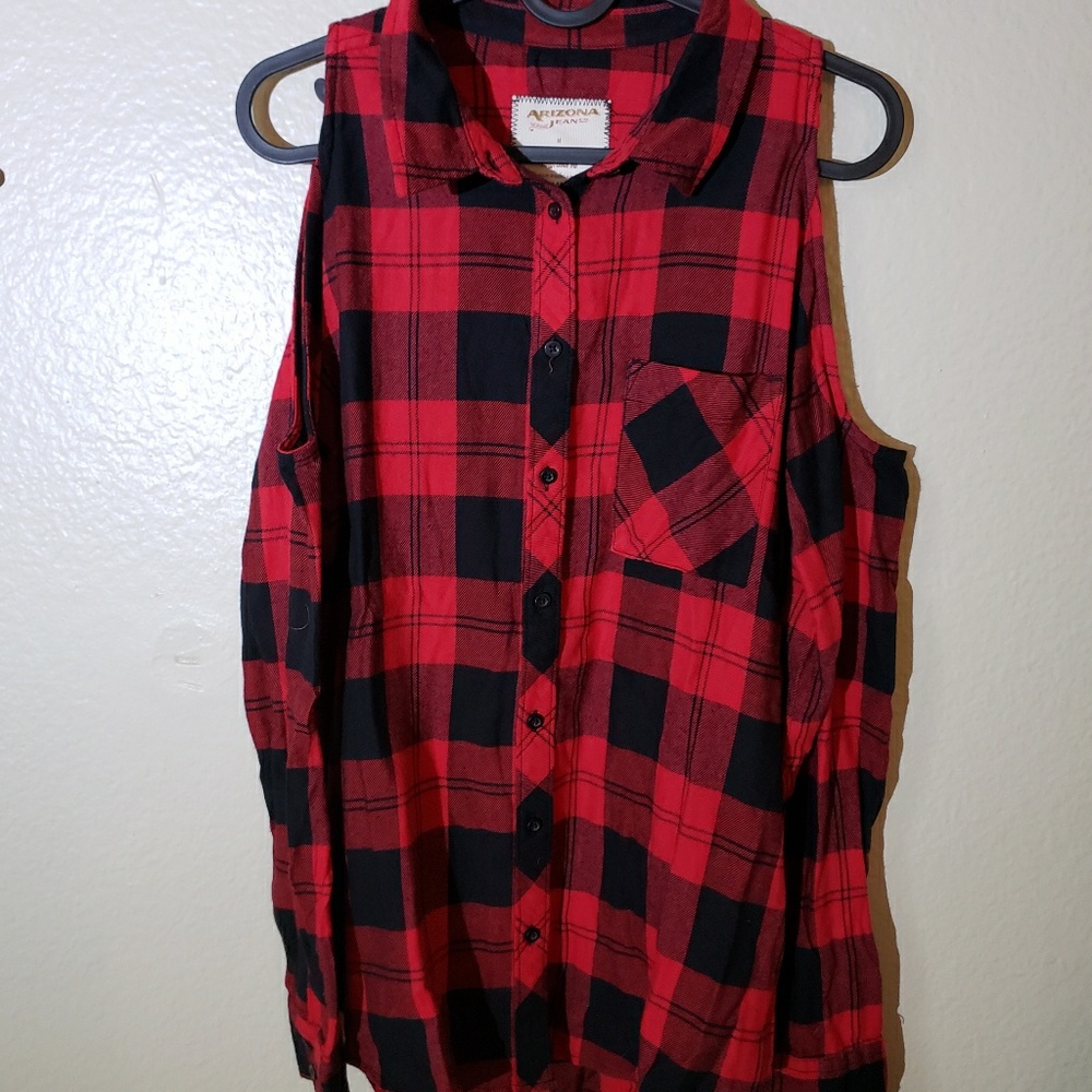Arizona Jeans Co Naked Shoulder Flannel Top